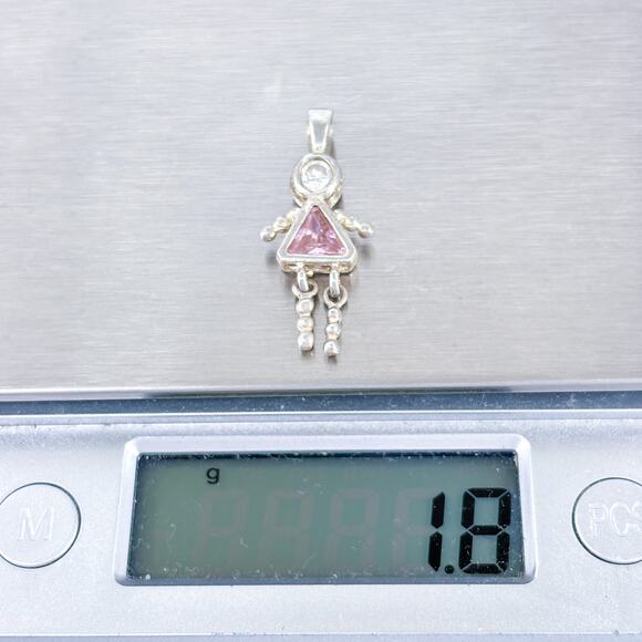 Vintage Sterling Silver 925 Cubic Zirconia Girl Charm Pendant - Picture 7 of 7
